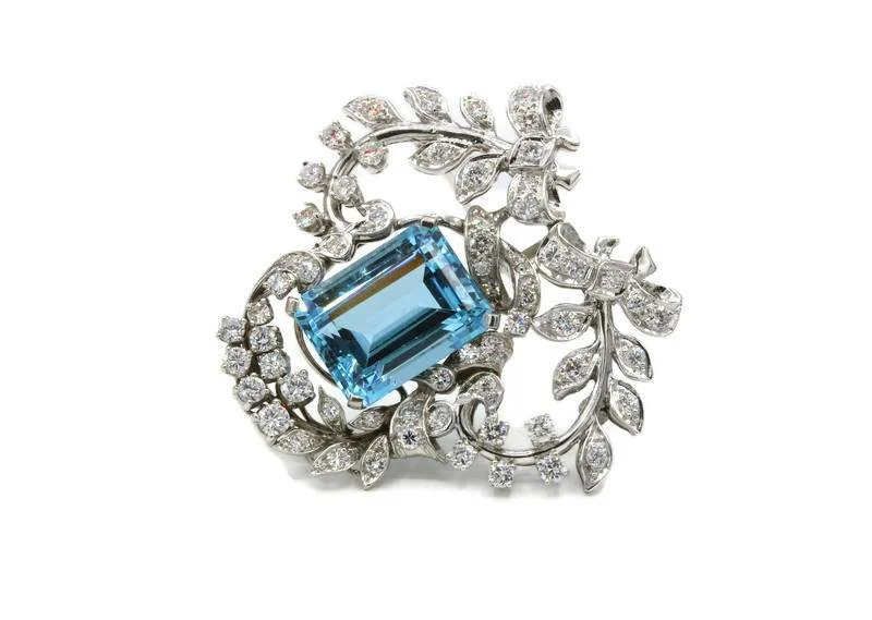 AQUAMARINE AND DIAMOND BROOCH