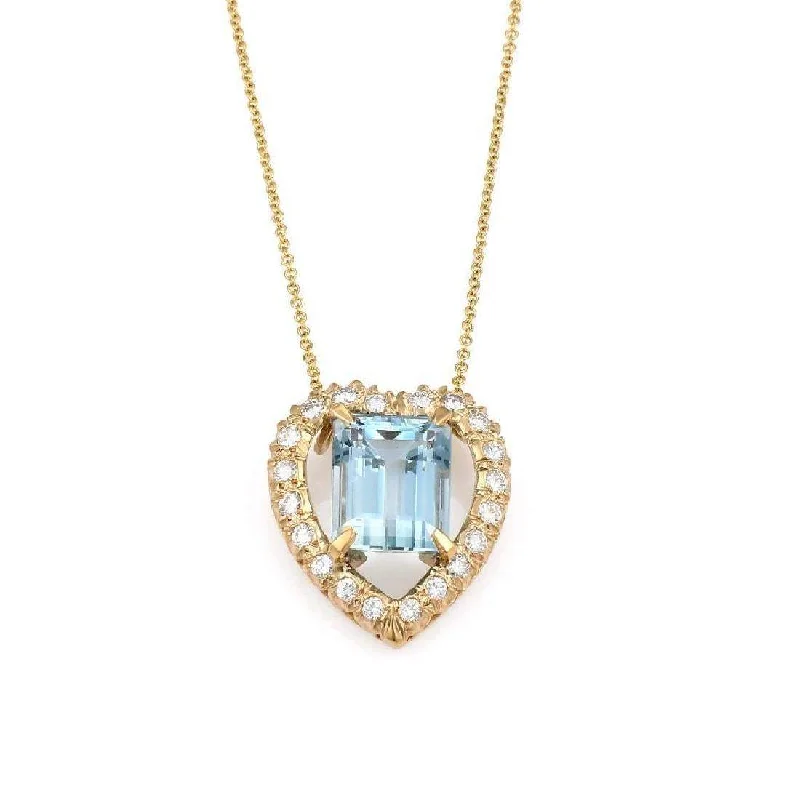 AQUAMARINE AND DIAMOND HEART PENDANT