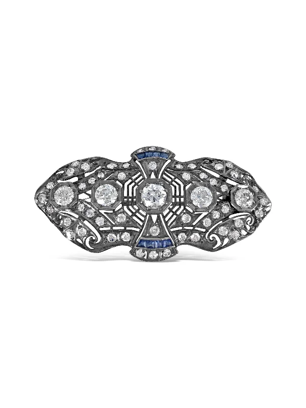 ART DECO DIAMOND AND SAPPHIRE BROOCH