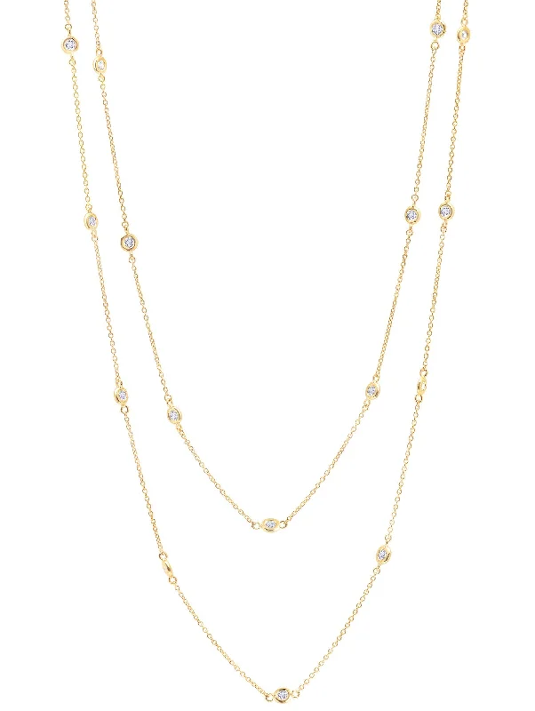 Bezel 36" Necklace Finished in 18kt Yellow Gold- 2mm