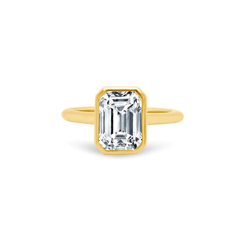 North South Bezel Set Emerald Cut Solitaire