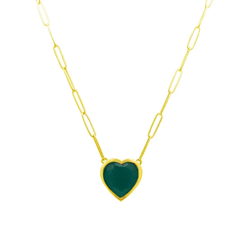 Bezel Set Heart Cut Emerald Necklace