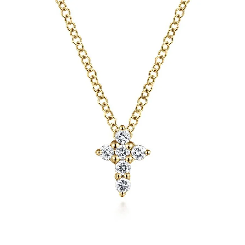 14K Yellow Gold Diamond Cross Pendant Necklace