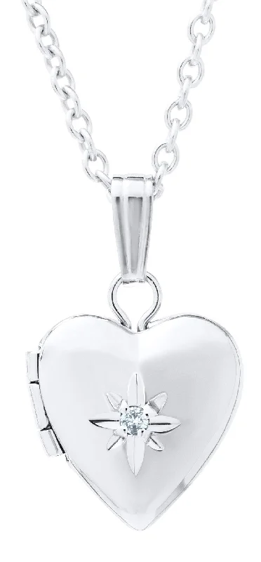 Sterling Silver Baby Heart with Diamond Locket Necklace