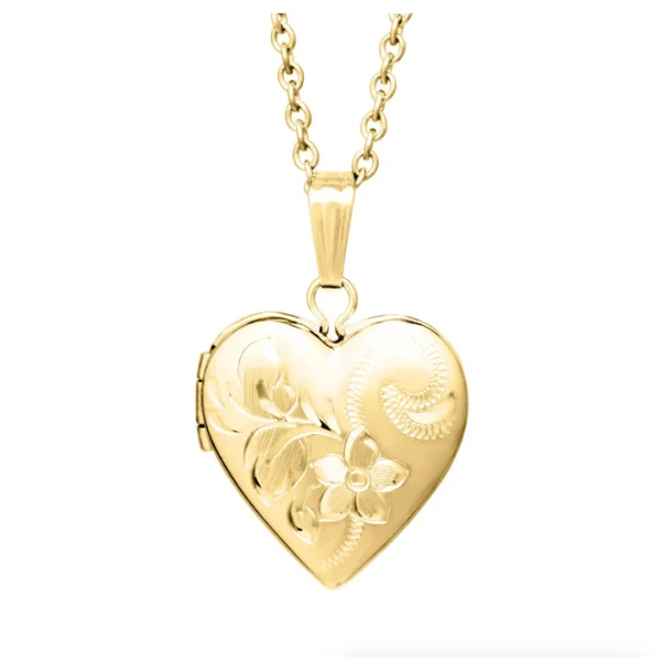 14K Gold Filled Hand Engraved Heart Locket