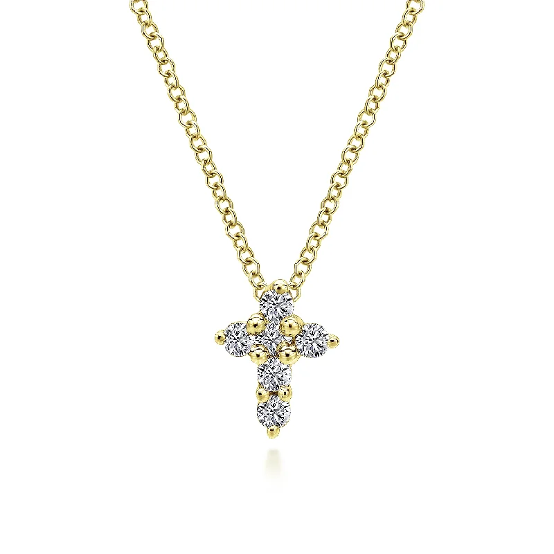 14K Yellow Gold Diamond Cross Pendant Necklace