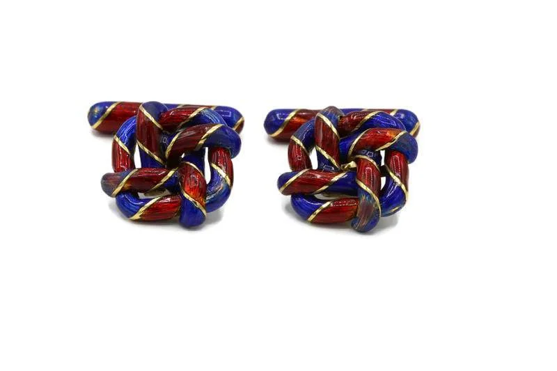 BLUE AND RED ENAMEL CUFFLINKS