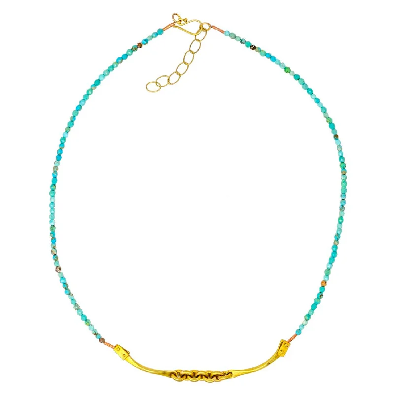 Brass Pendant and Turquoise Chain Necklace