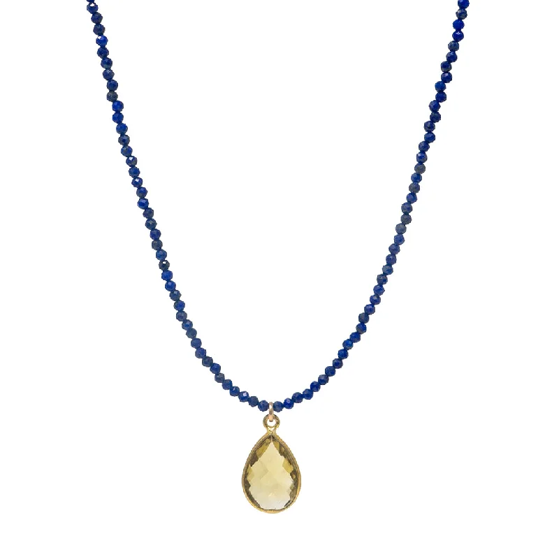 Citrine Drop on Lapis Necklace