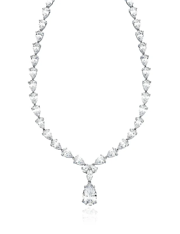 Classic Pear Tennis Necklace Finished in Pure Platinum