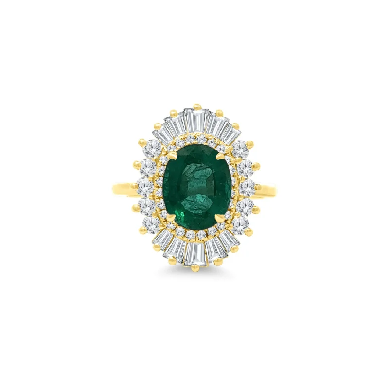 Oval Cut Emerald with Sunburst Halo