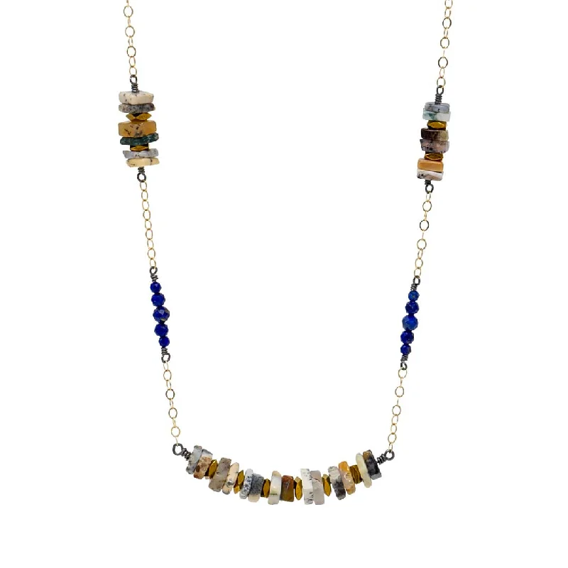 Dendritic Opal & Lapis Bead Necklace