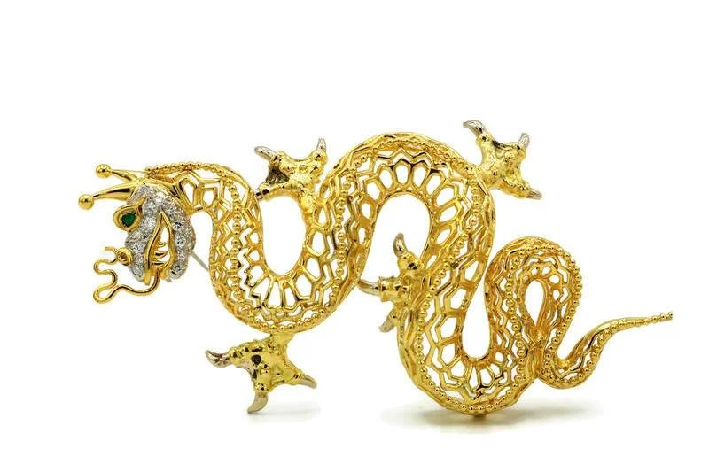 DIAMOND AND EMERALD DRAGON BROOCH