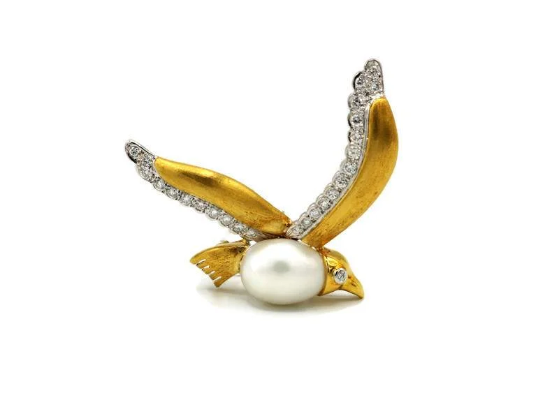 DIAMOND AND PEARL BIRD BROOCH