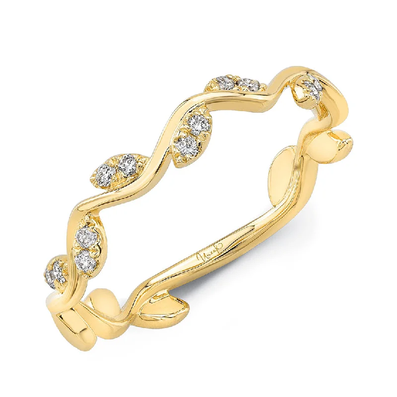 Diamond Leaf 14K Yellow Gold Stackable Band