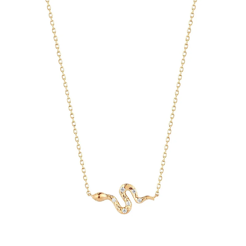 Diamond Snake 14K Yellow Gold Necklace