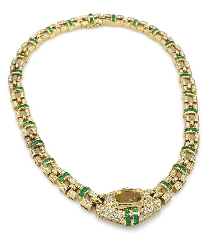 DIAMOND, EMERALD AND CITRINE NECKLACE