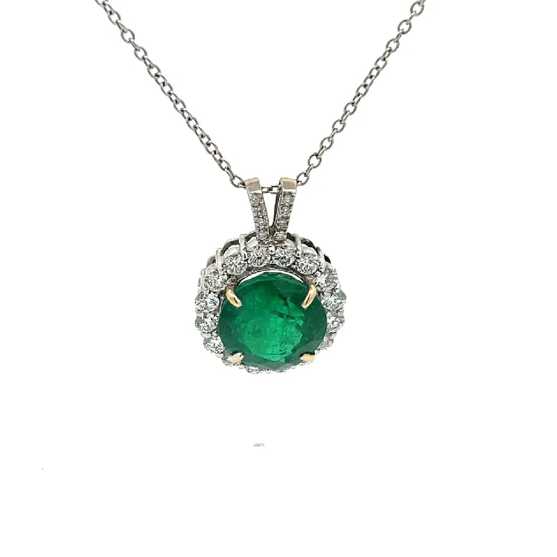 Emerald And Diamond Oval Pendant Necklace