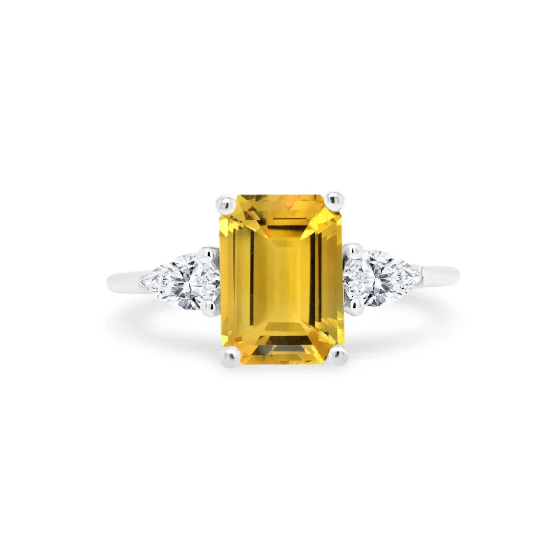 Emerald Cut Citrine with Pear Cut Diamond Side Stones