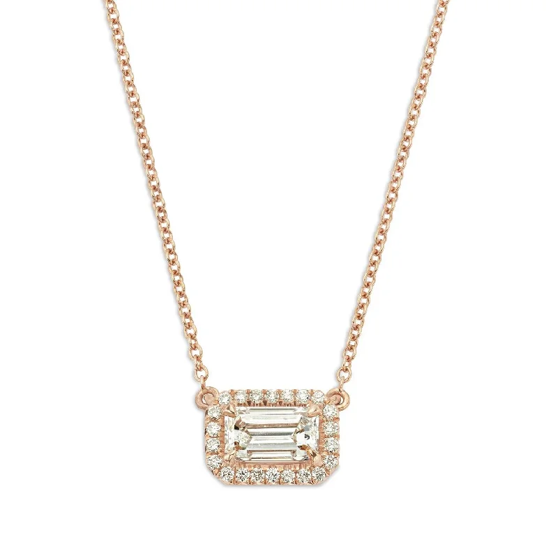 EMERALD CUT DIAMOND HALO PENDANT