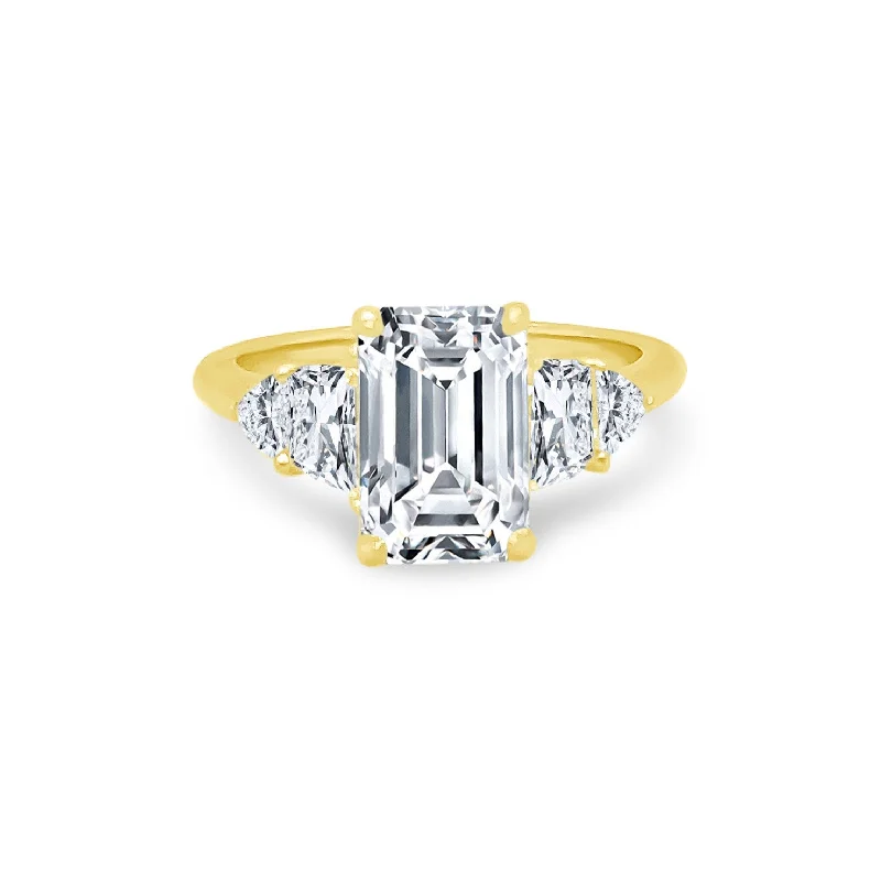 Emerald Cut Diamond with Trapezoid and Trillion Side Stones