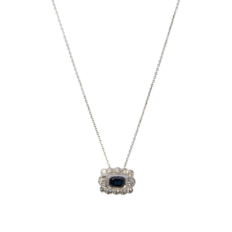 Emerald Cut Sapphire & Diamond 14K Gold Pendant Necklace