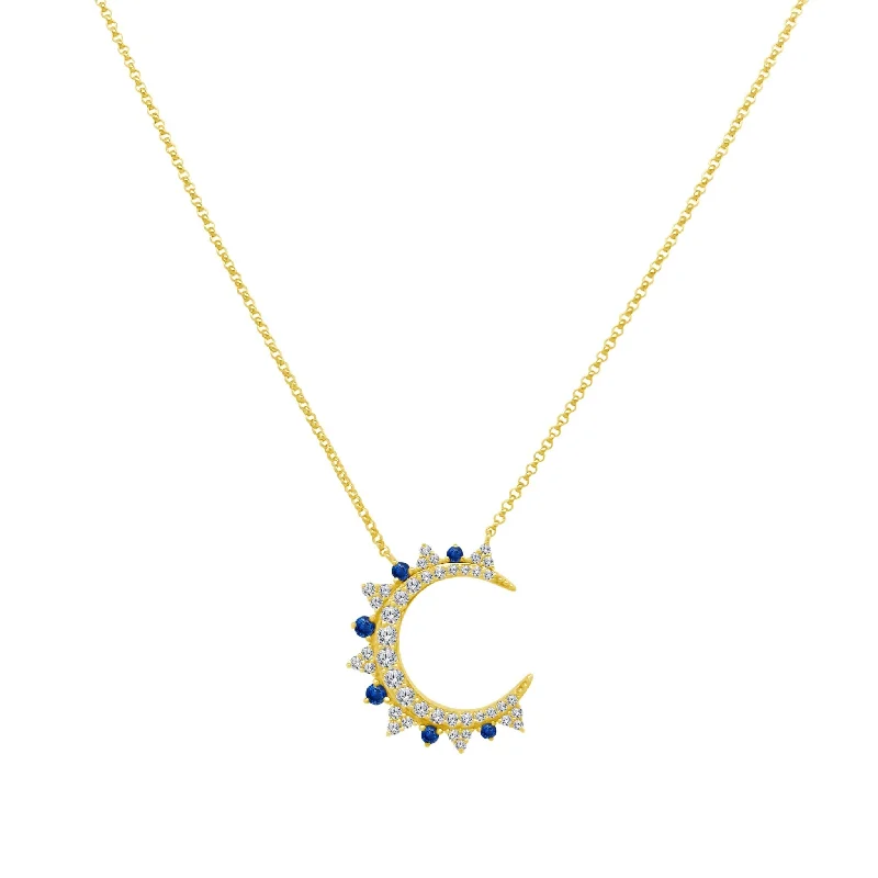 Gemstone & Diamond Crescent Necklace