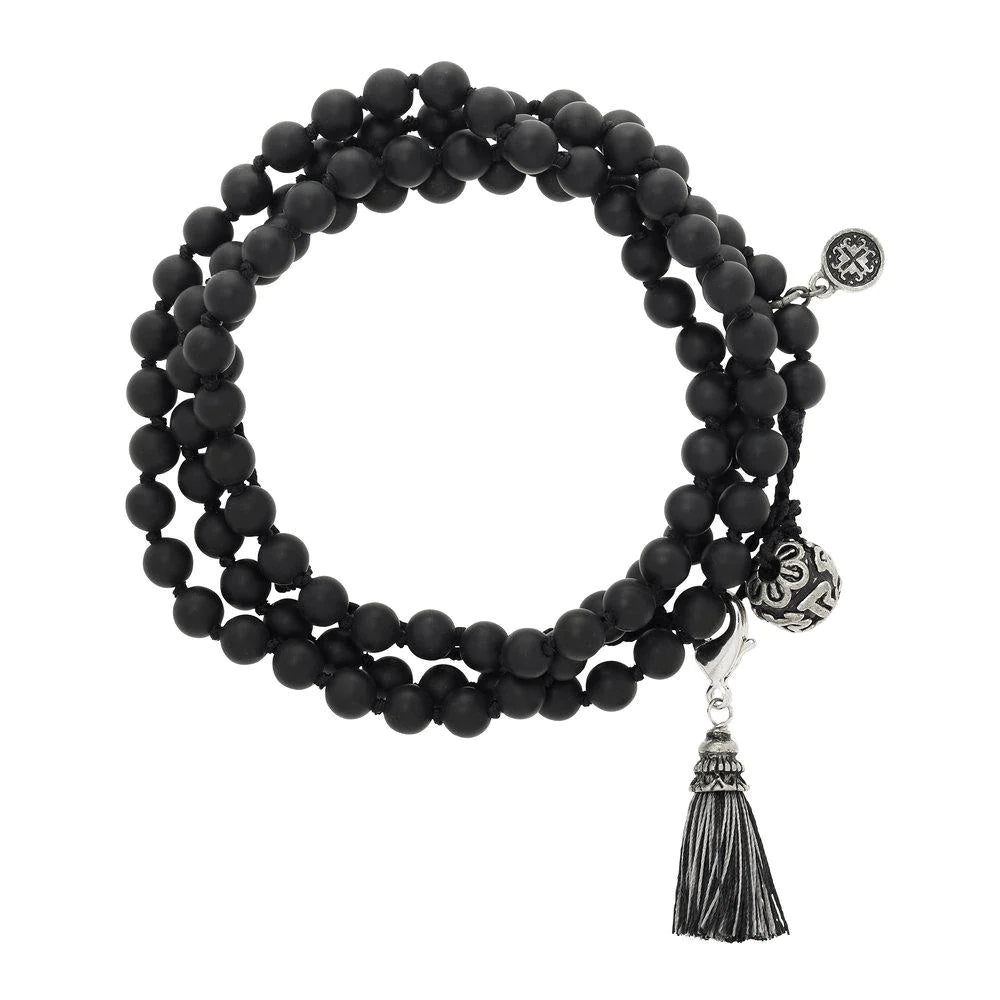 Gemstone Knotted Wrap Mala - Black Agate