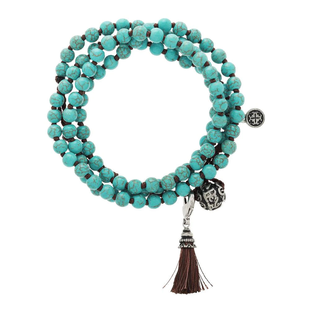 Gemstone Knotted Wrap Mala - Howlite Turquoise