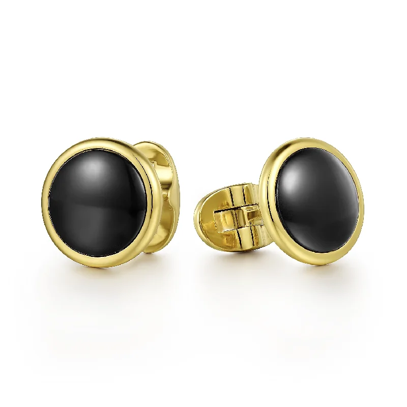 14K Yellow Gold Black Onyx Cufflinks