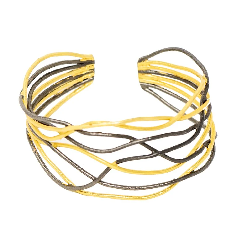 Gold-Plated & Dark Rhodium Intertwined Wire Cuff