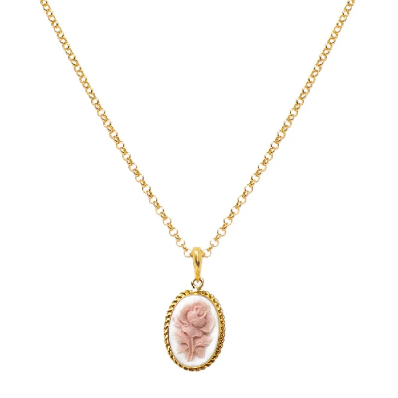 Gold-Plated White Rose Cameo Necklace