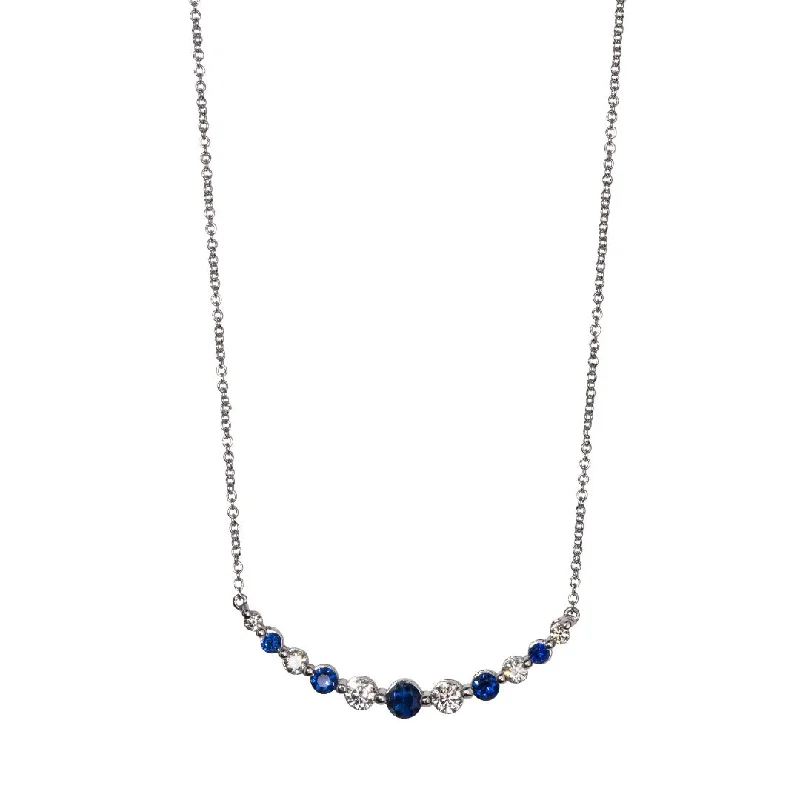 Graduated Sapphire & Diamond 14K White Gold Necklace