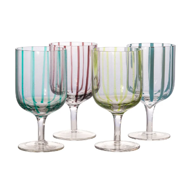 Hand Painted Stripes Stemmed Wine Glasses Set of 4