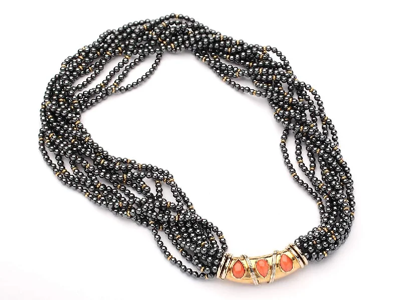 Hematite And Coral French Bead Necklace