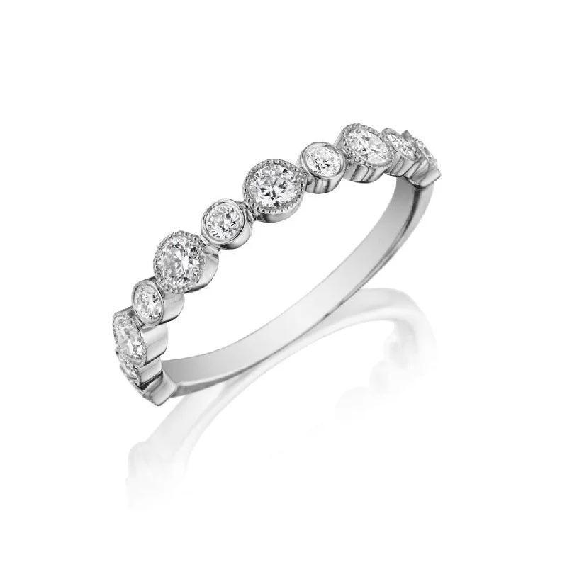 Diamond Bezel Milgrain 14K White Gold Halfway Band