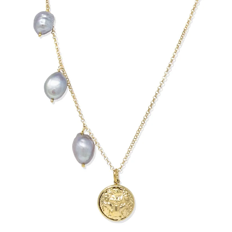 Lion Coin Pearl Necklace