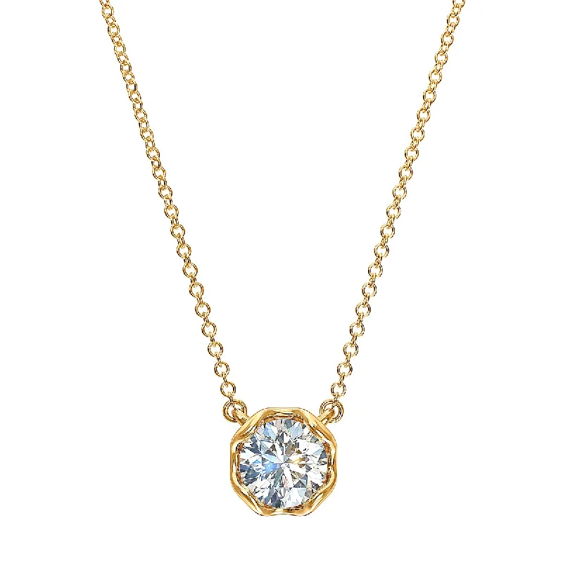 J'evar Lotus Petals Solitaire Diamond Pendant Necklace