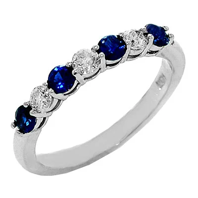 14K White Gold Sapphire and Diamond Stackable Band