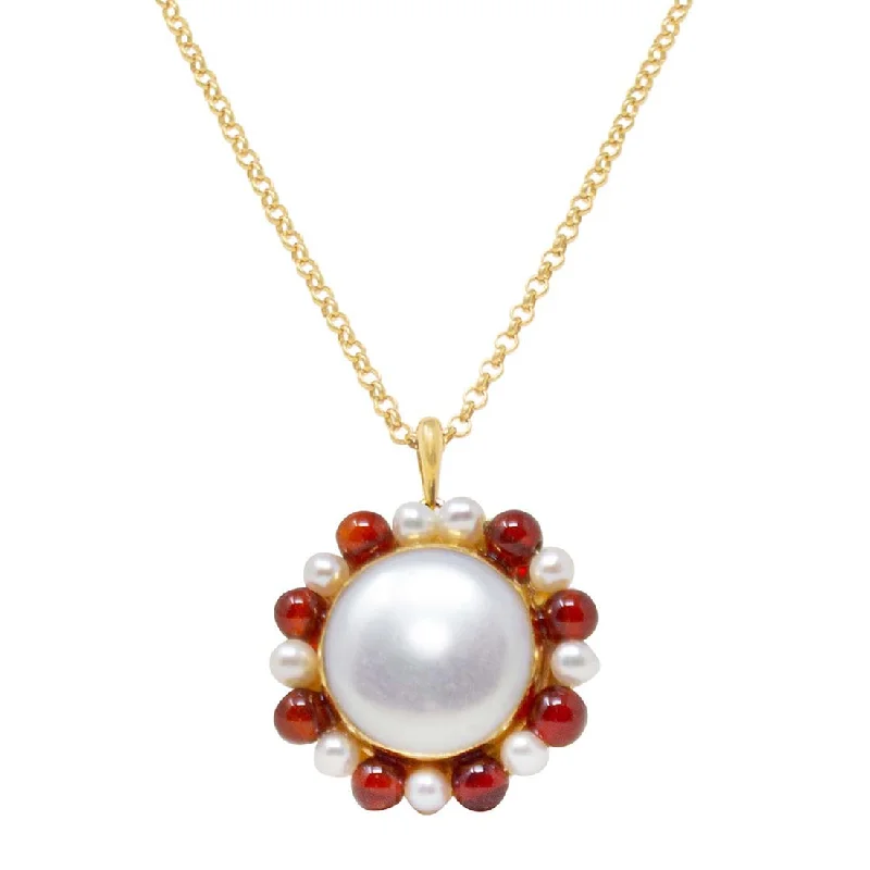 Lotus Gold-Plated Baroque Pearl And Carnelian Necklace