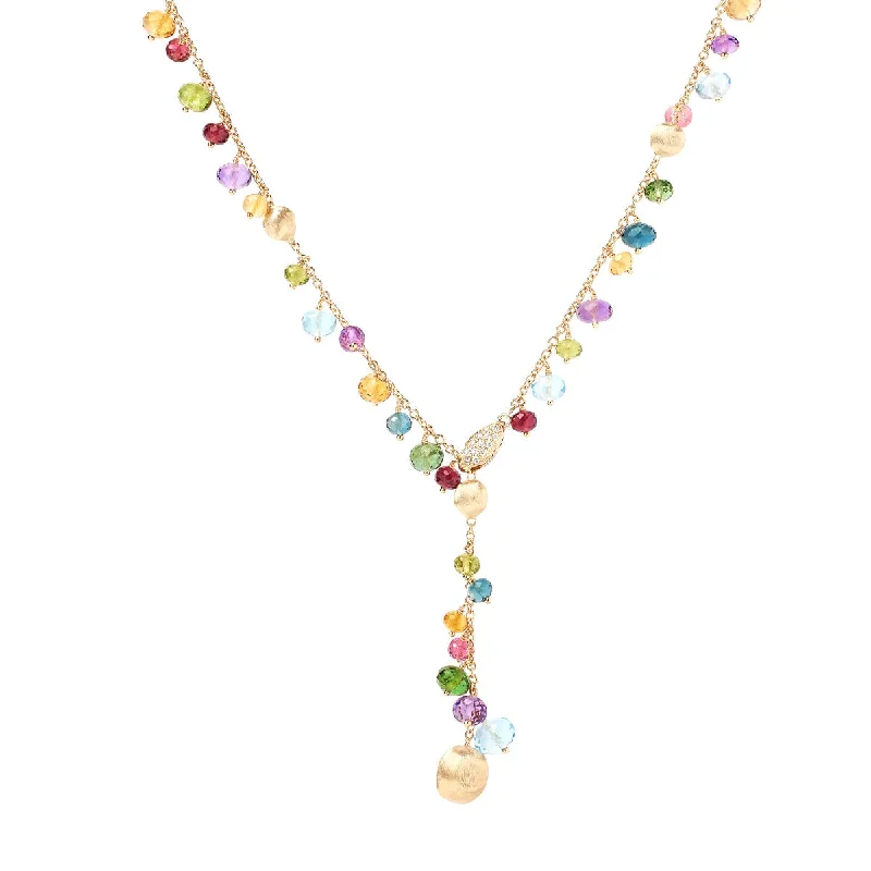 Marco Bicego Africa Mixed Gemstone Lariat Necklace with Diamond Pavé Clasp