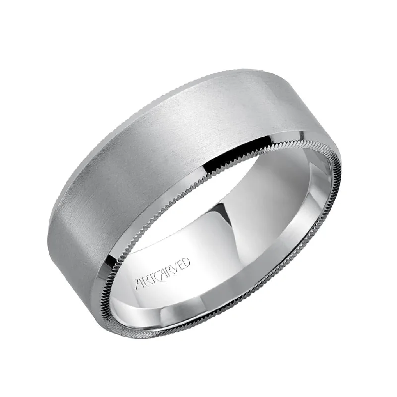 Flat Bevel Edge Carved Wedding Band