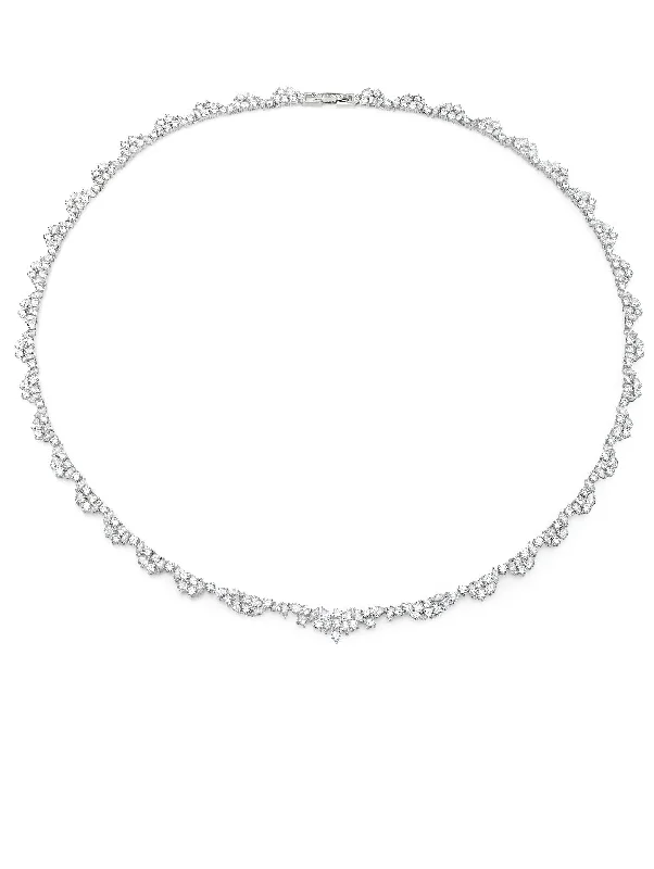 Multi Cluster Tennis Necklace Finished in Pure Platinum