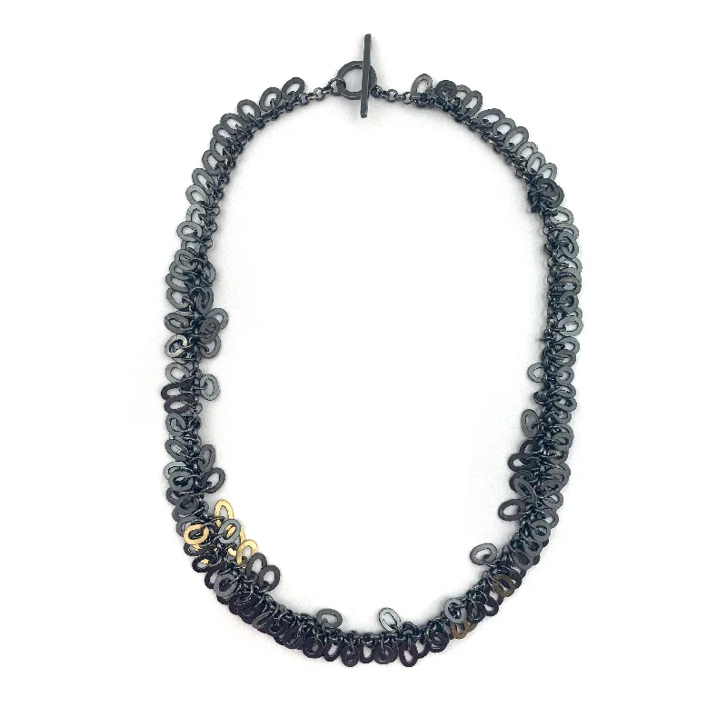 Oxidized and Gold Fringe Necklace