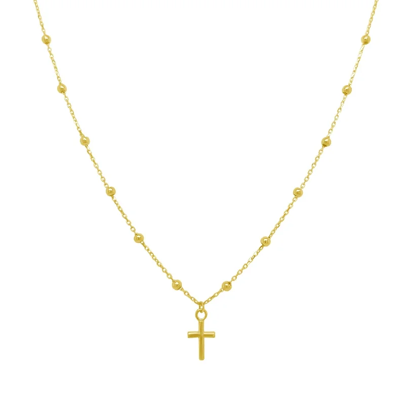 Petite Gold Cross Bead Necklace