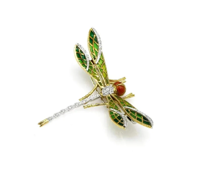 PLIQUE-A-JOUR ENAMEL DRAGONFLY BROOCH