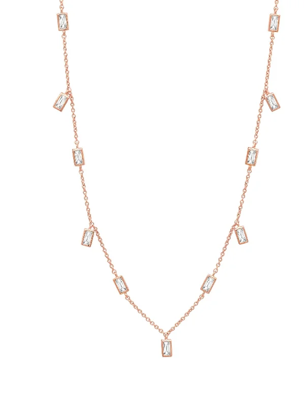 Prism Baguette 16" Necklace Finished in 18kt Rose Gold