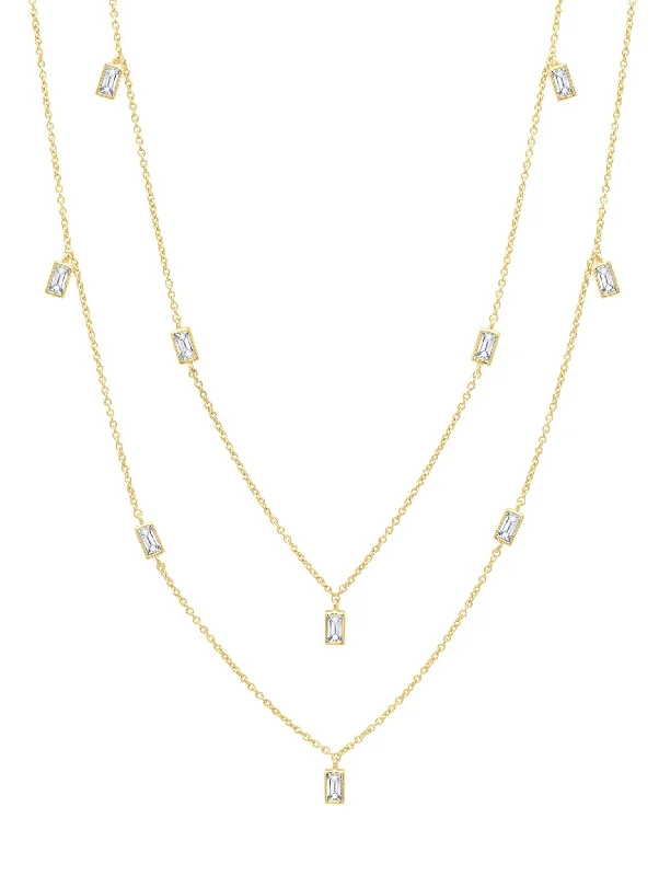 Prism Baguette 36" Necklace Finished in 18kt Yellow Gold