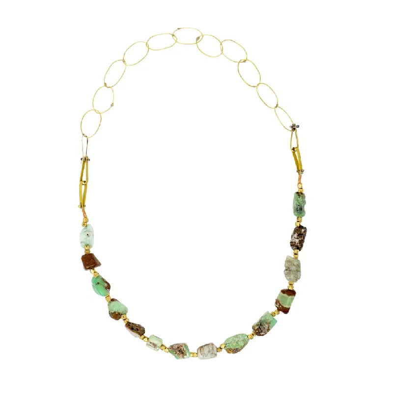 Raw Chrysoprase Brass Chain Necklace