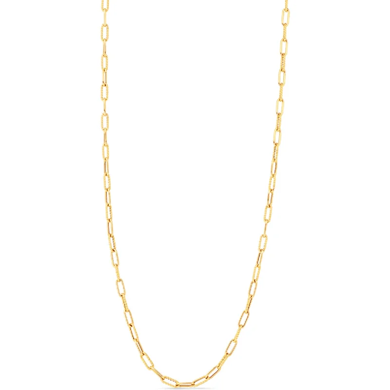 Roberto Coin Designer Gold Alternating Polished & Fluted Paperclip Link Chain Necklace